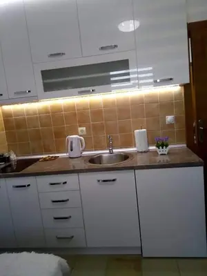a kitchen counter with a sink and a window at Pegaz114 in Vrnjačka Banja