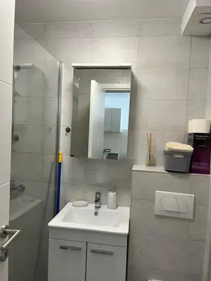 a bathroom with a sink and a mirror at Apartments Dora in Kopaonik