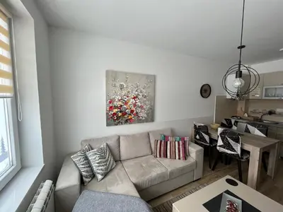 a living room with a couch and a table at Apartments Dora in Kopaonik