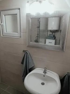 a bathroom with a white sink and a mirror at Vila Gala in Kopaonik