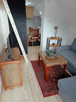 a living room with a couch and a table at Vila Gala in Kopaonik