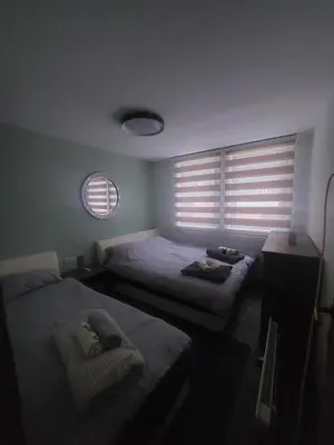 a bedroom with two beds and a window at Apartman Milly in Kopaonik