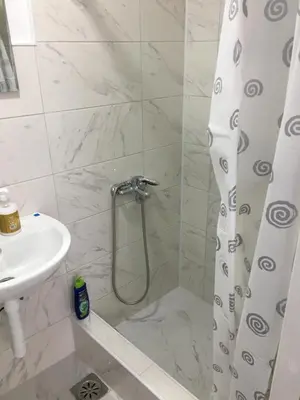 a bathroom with a shower and a sink at Apartman “Sanja” in Pirot