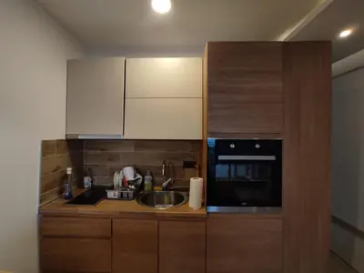 a kitchen with a sink and a microwave at Milmari N80, Kopaonik in Raška