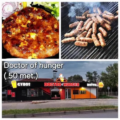 a collage of pictures of a bunch of hot dogs on a grill at Medijana Apartments Niš in Niš