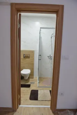 a bathroom with a shower and a toilet at Apartman Martenovic 2 in Vrnjačka Banja