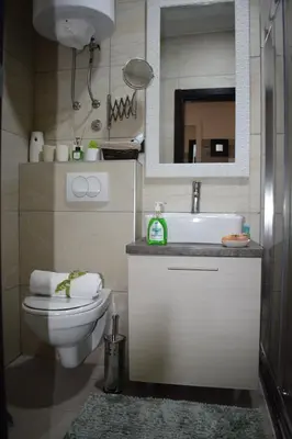 a bathroom with a toilet and a sink and a mirror at NATURA LUX MILMARI k 12 in Kopaonik
