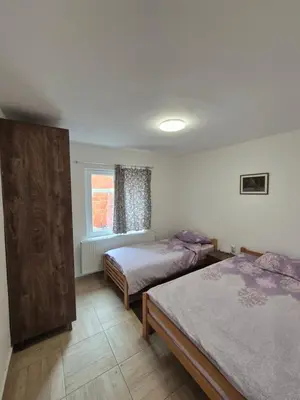 a bedroom with two beds and a window at Apartmani Petrović SEMČE Suva Planina in Gadžin Han