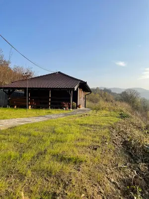 a barn on the side of a grassy hill at Etno selo Rasinski Lug in Ravni