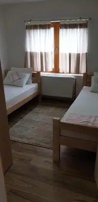 a bedroom with two beds and a window at Apartman Djekovic in Jošanička Banja