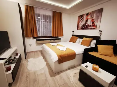 a bedroom with a large bed and a couch at MILMARI STAR S71 LUX in Kopaonik