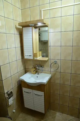 a bathroom with a sink and a mirror at Studio Apartman Dunja in Jagodina