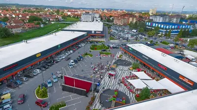 an aerial view of a parking lot in a city at Studio Apartman Dunja in Jagodina