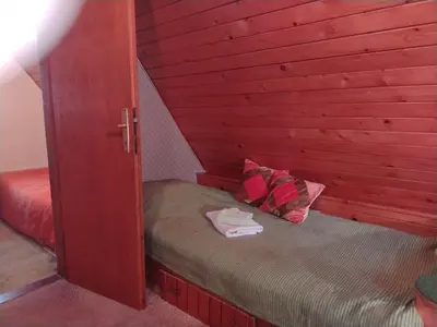 a small room with a bed with a wooden wall at Vila Lara in Kopaonik