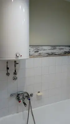 a bathroom with a bath tub with a picture of the ocean at Apartman A-1 in Zaječar