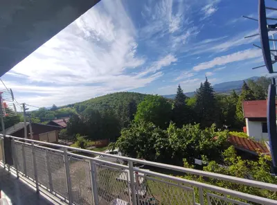 a view from the balcony of a house at Apartman Jorgos in Soko Banja