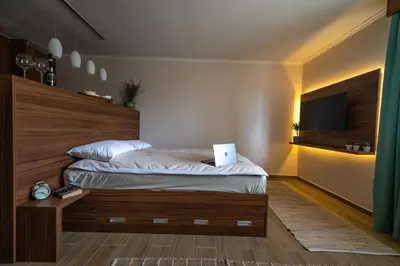 a bedroom with a bed with a laptop on it at Dolce Vita in Kopaonik
