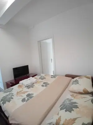 a bedroom with a bed and a television in it at WING 3 apartman ,,BC ,, in Jagodina