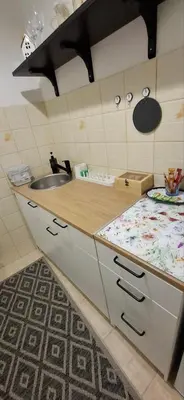 a kitchen with a sink and a counter top at Apartman Ana in Leskovac