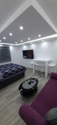 a living room with a couch and a table at Adrijana 2 Apartmani in Vrnjačka Banja