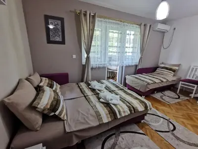 a bedroom with two beds and a couch at My bouquet in Vrnjačka Banja