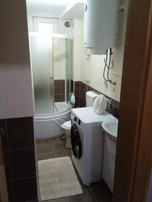 a bathroom with a toilet sink and a washing machine at My bouquet in Vrnjačka Banja