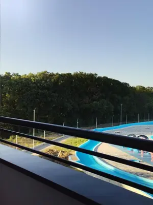a view from a balcony of a race track at Apartmani Sunlight in Vrnjačka Banja