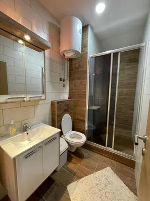 a bathroom with a toilet and a sink and a shower at Apartman AS in Vrnjačka Banja