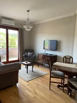 a living room with a couch and a tv at Apartman AS in Vrnjačka Banja