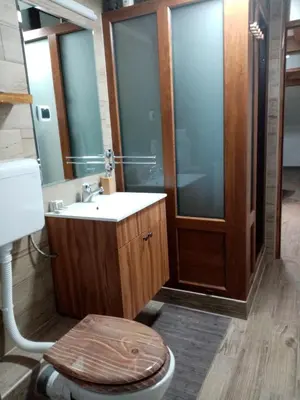 a bathroom with a toilet and a sink and a shower at Apartman Konak in Zaječar