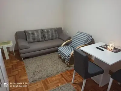 a living room with a couch and a table at Apartman Mila in Niš
