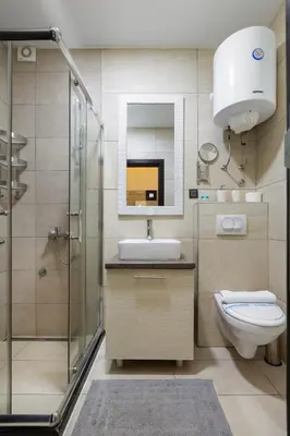 a bathroom with a toilet and a sink and a shower at Milmari K13 in Kopaonik
