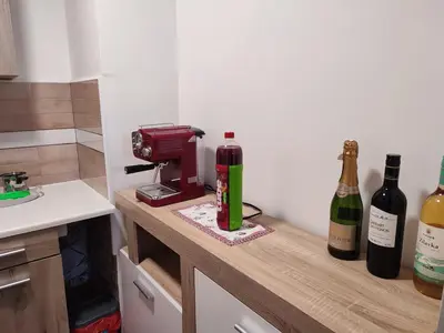 a kitchen with two bottles of wine on a counter at MilijicLux in Soko Banja
