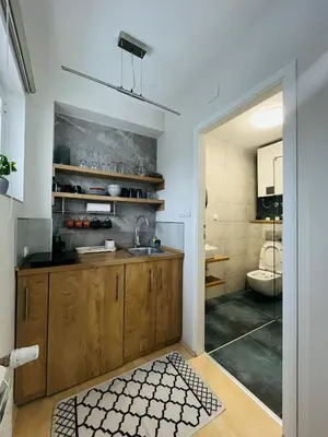 a kitchen with a sink and a toilet in a room at Studio apartman MarMar in Vrnjačka Banja