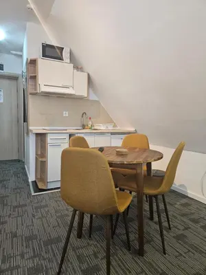 a kitchen with a table and chairs in a room at NevSki Apartments in Kopaonik