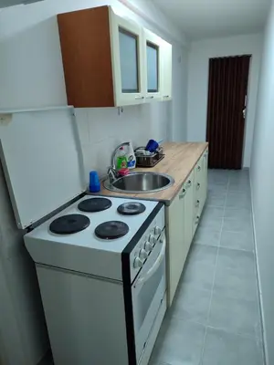 a small kitchen with a stove and a sink at Sweet home B in Niš