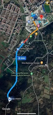 a map of a city with a blue river at Boja zalaska - drveni apartman in Jagodina