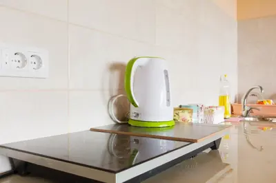 a green and white appliance sitting on a counter in a kitchen at Irina in Soko Banja