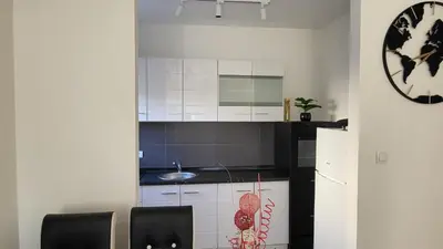 a kitchen with a sink and a counter top at Apartman TEJA DELUXE in Vrnjačka Banja