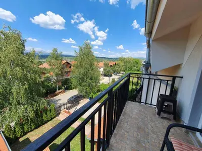 a balcony with a view of a street at Apartman Buena Vista in Soko Banja