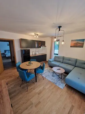 a living room with a couch and a table at Nina Apartman 2 in Soko Banja