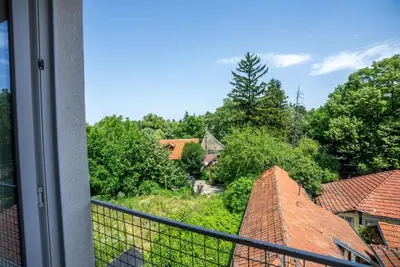 a view from the balcony of a house at Milutinn-Trešnja in Soko Banja