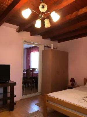 a bedroom with a bed and a ceiling fan at Kuca za odmor Davidovic in Despotovac