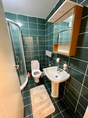 a bathroom with a sink and a toilet and a mirror at Apartman FiliAki in Vrnjačka Banja