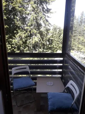 a table and chairs on a balcony with a window at VILA BJANKA 205 in Kopaonik