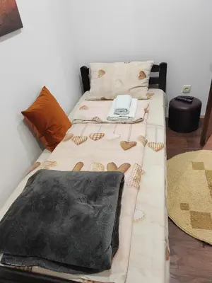 a bedroom with a bed with a laptop on it at Apartman Popadić-Goč in Biserske Kuće