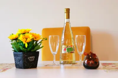 a bottle of wine and two glasses on a table at Magic Dream Lux apartman in Vrnjačka Banja