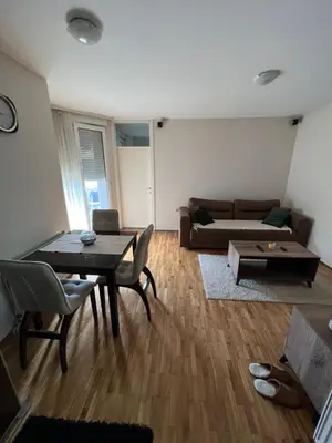 a living room with a couch and a table at SAD Apartman in Niš