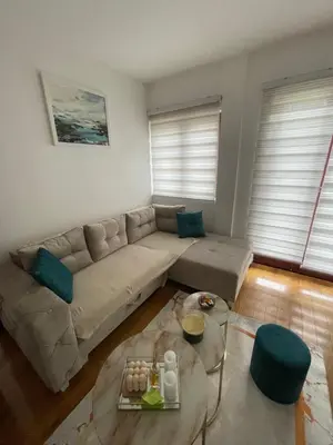 a living room with a couch and a table at Apartman 5 Vrnjačka Banja in Vrnjačka Banja