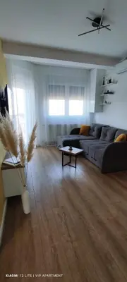 a living room with a couch and a table at VIP Apartment in Jagodina